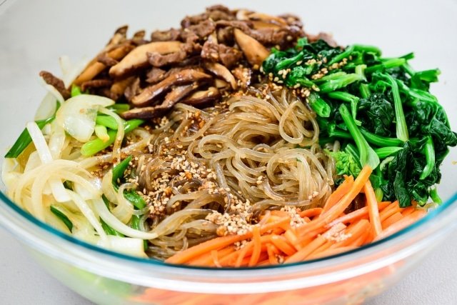 Chapchae (Noodles with Beef and mixed Vegetables)